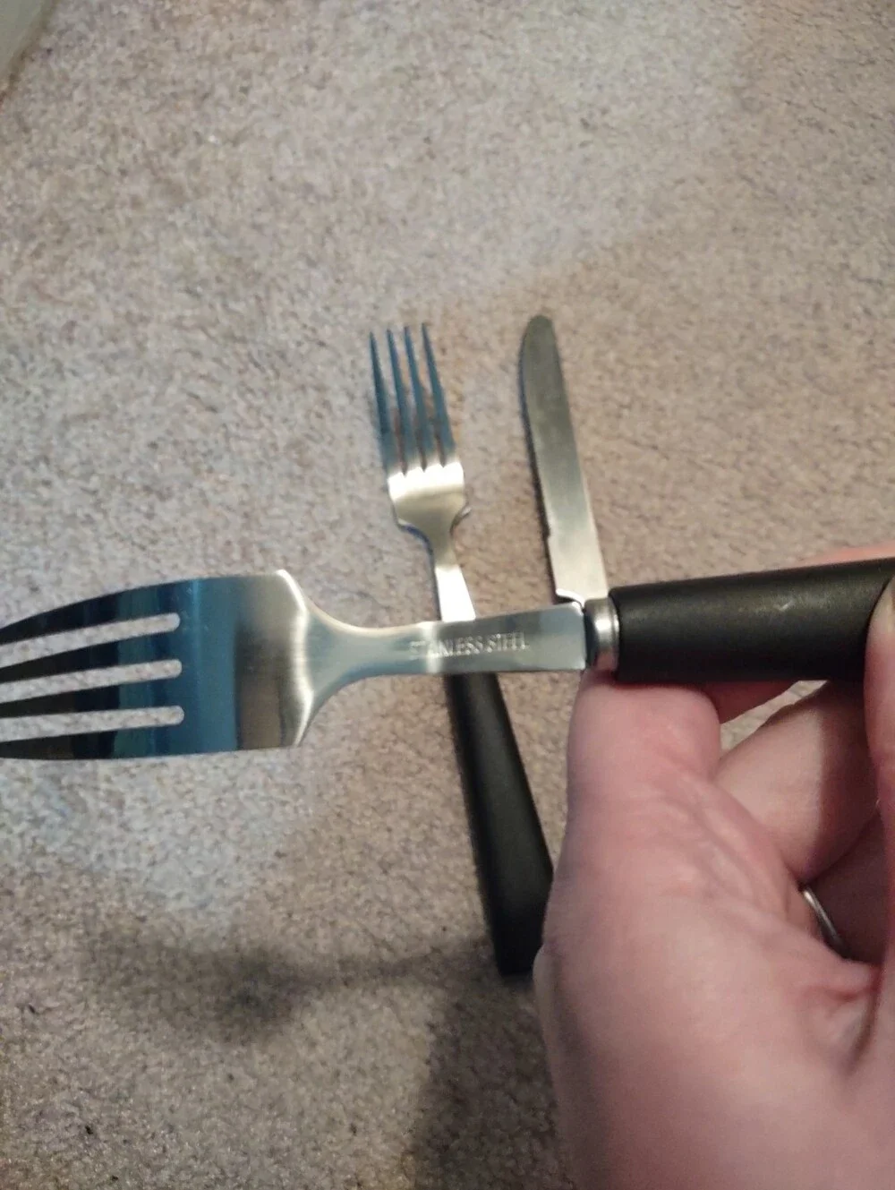 Unbranded Stainless Black Plastic Cutlery 2 Forks 1 Knife